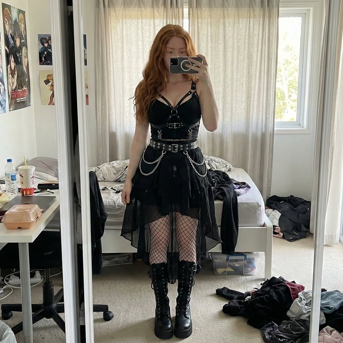 Dark Goth Redhead Messy Selfie of a girl in Bedroom