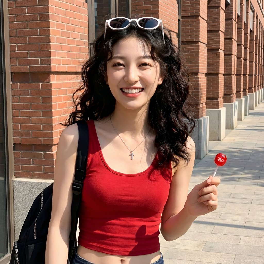 High-resolution Full Outdoor Shot of a Young East Asian Woman with