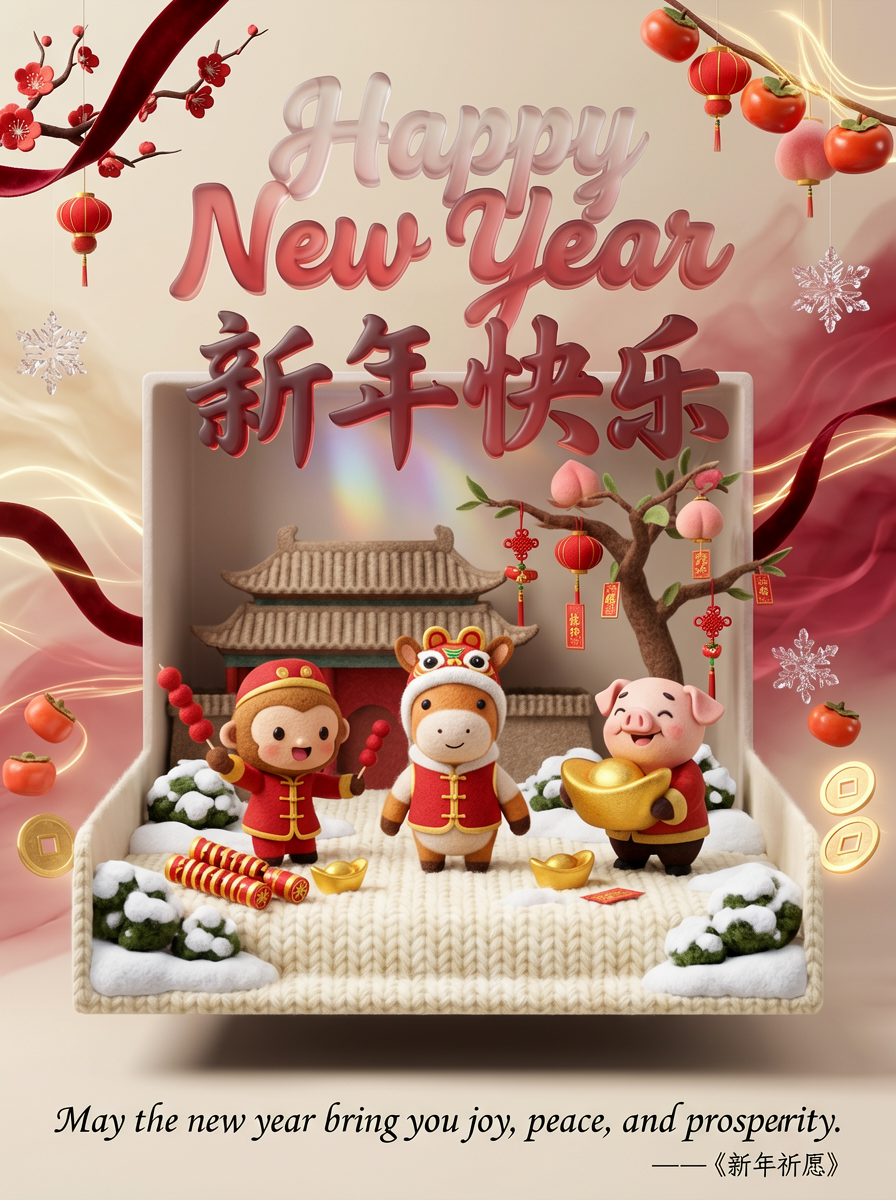 Felt Journey to the West New Year Card Poster