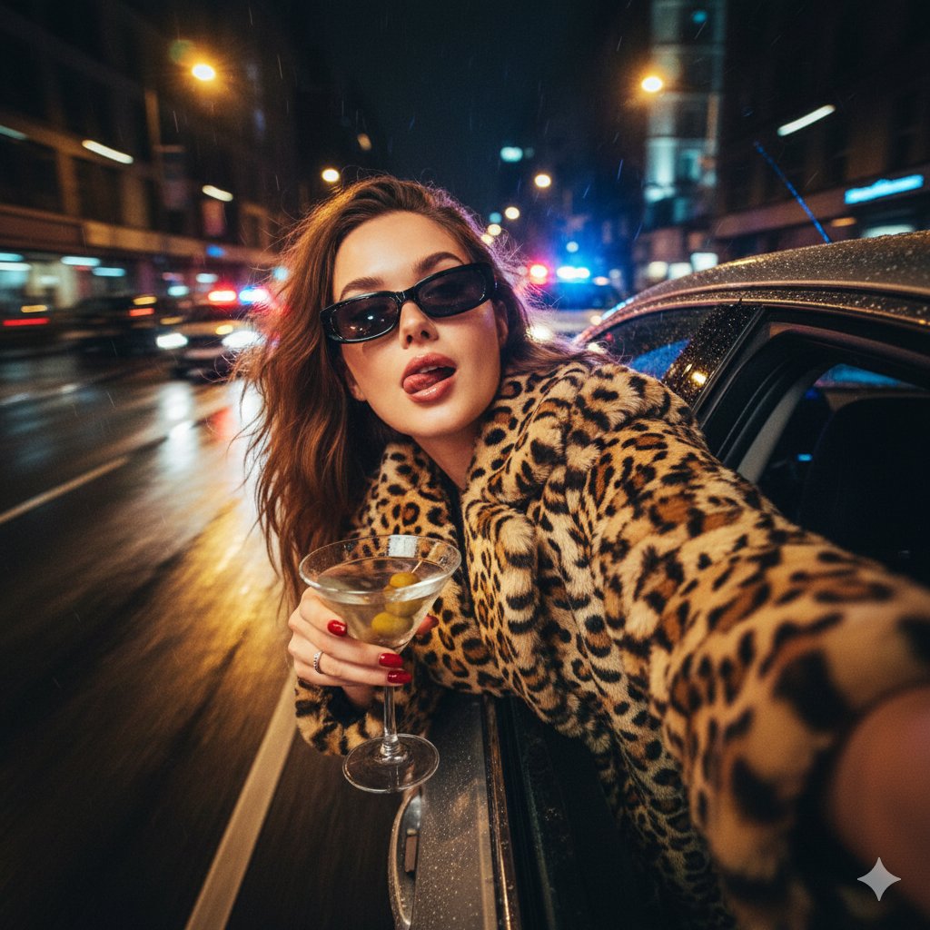Leopard Fur Rainy Night Escape Selfie