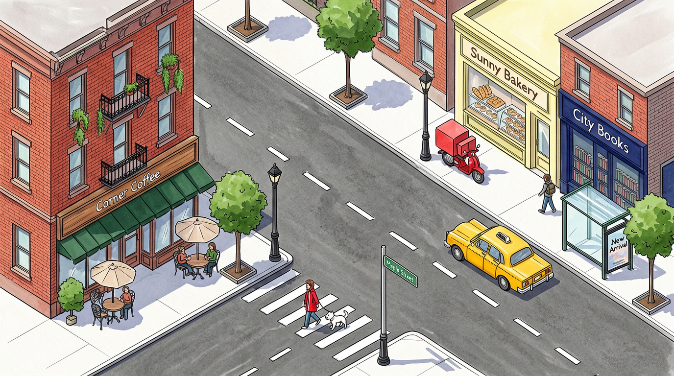 Hand-Drawn Isometric City Street Illustration