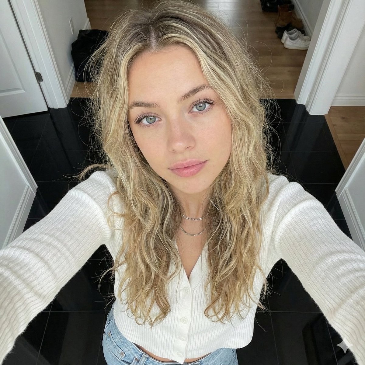 White Knit Blonde Aesthetic Selfie of a girl