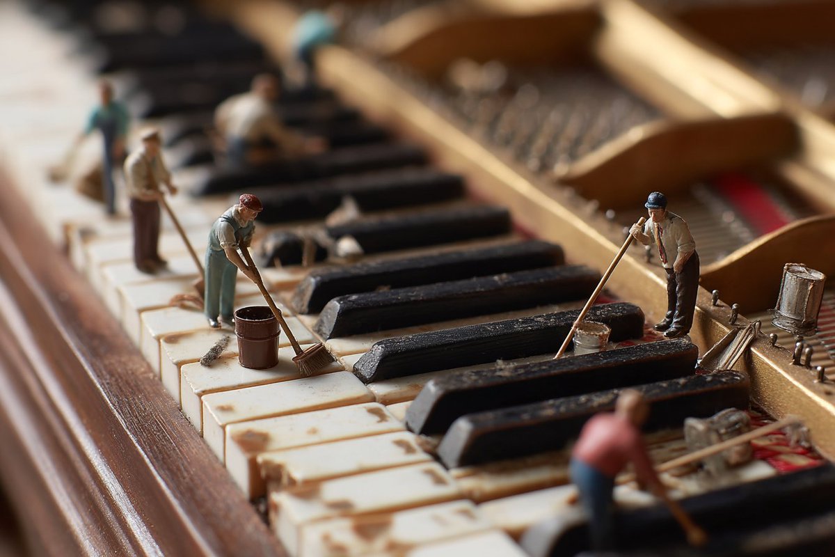 Tilt-shift Photo of a Grand Piano Keyboard Side View From the