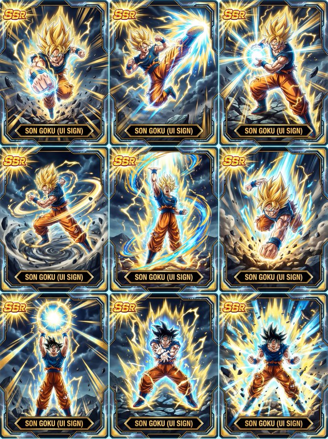 3x3 Grid Layout Displaying 9 Different Premium Japanese TCG Collectible Card