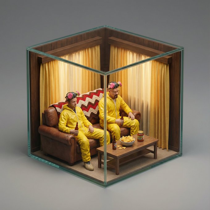 Hyper-realistic Isometric Miniature Diorama Encased in a Cubic Enclosure