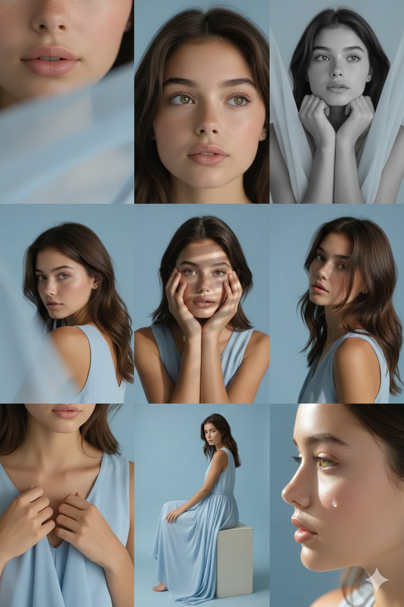 Editorial 3x3 Grid in Soft Pastel-blue Studio