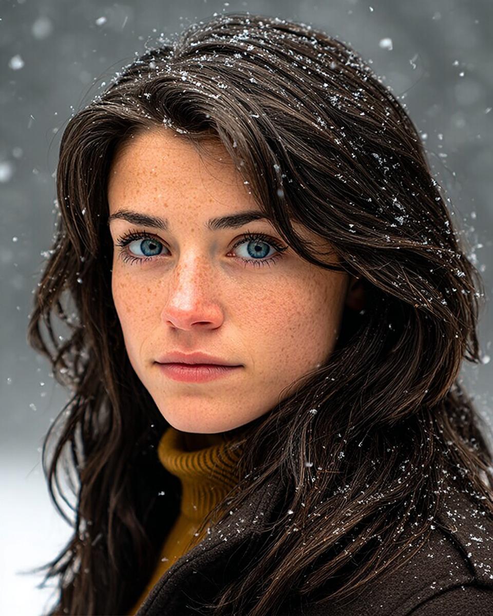 Staring Blue Eyed Girl in Snow