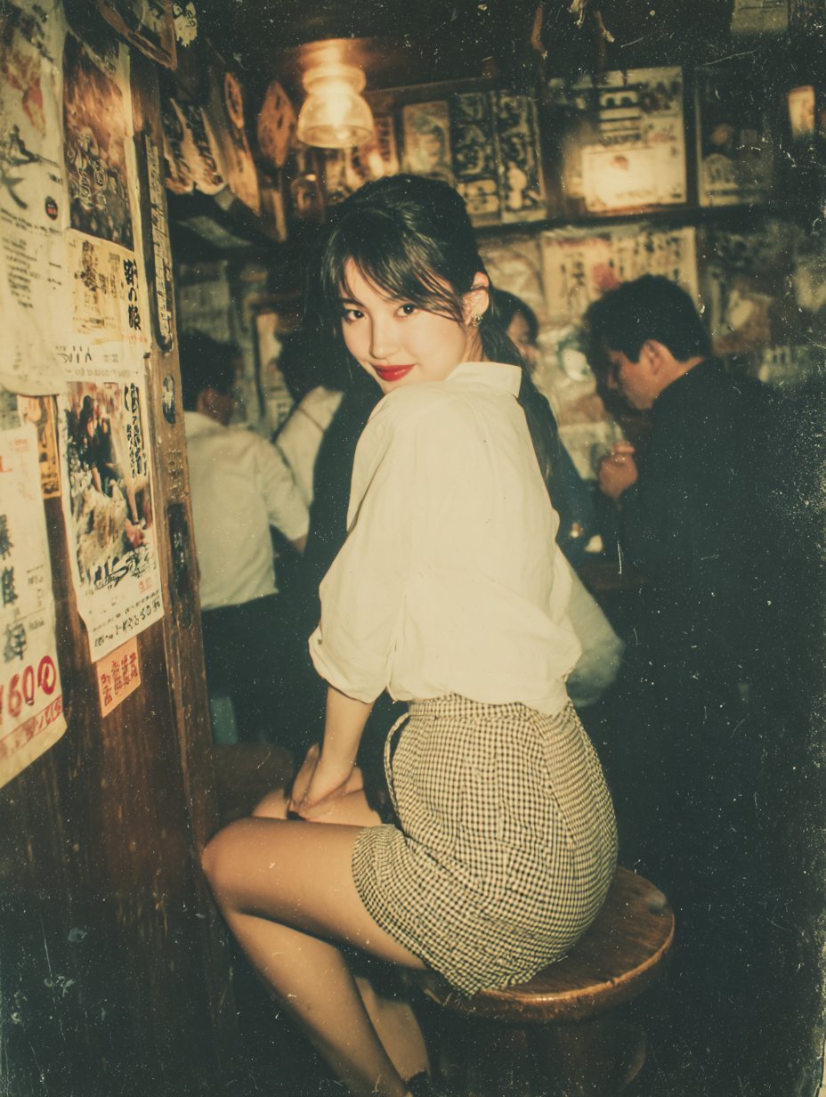 Flash Snapshot Taken in a Small Crowded Japanese Izakaya Filled with
