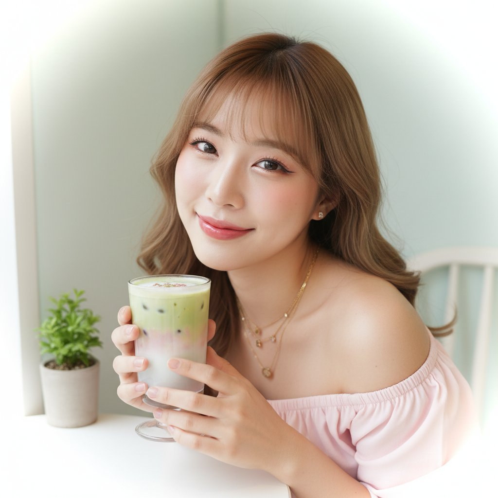 Scene Location a Bright Aesthetic Cafe Interior Background Pastel-colored Wall a
