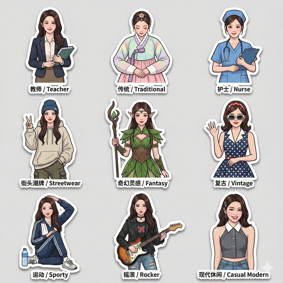Stickers of Different Clothing Styles