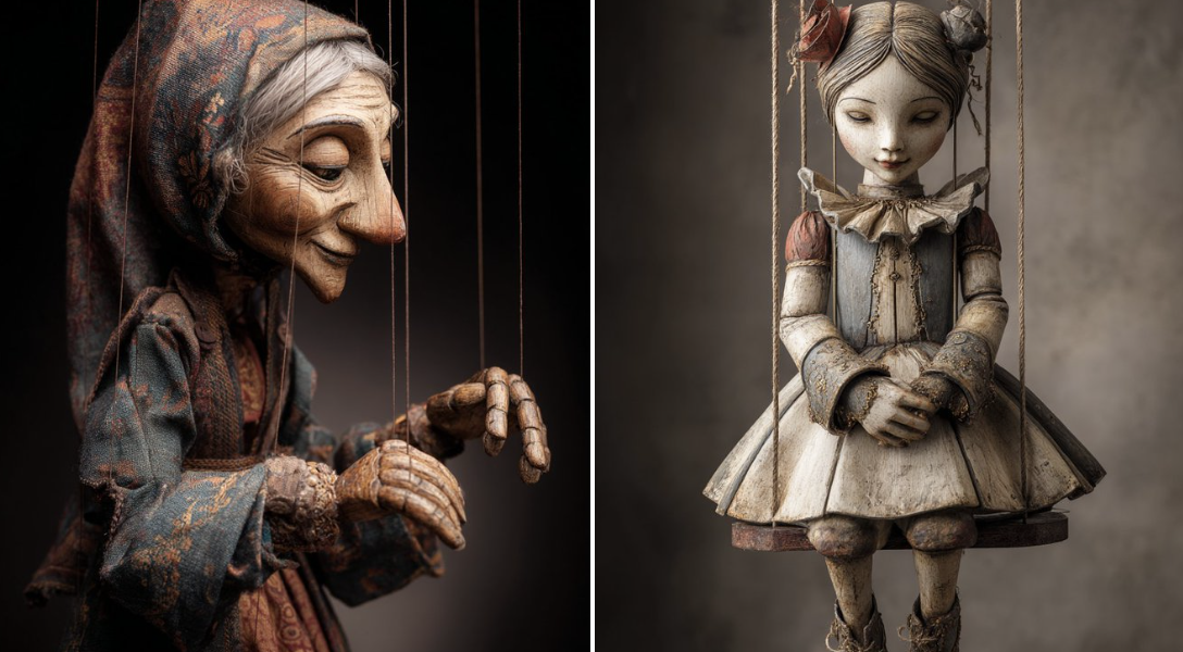 Hand-Carved Wooden Puppet Czech Marionette Style a Hand-carved Wooden Marionette Interpretation
