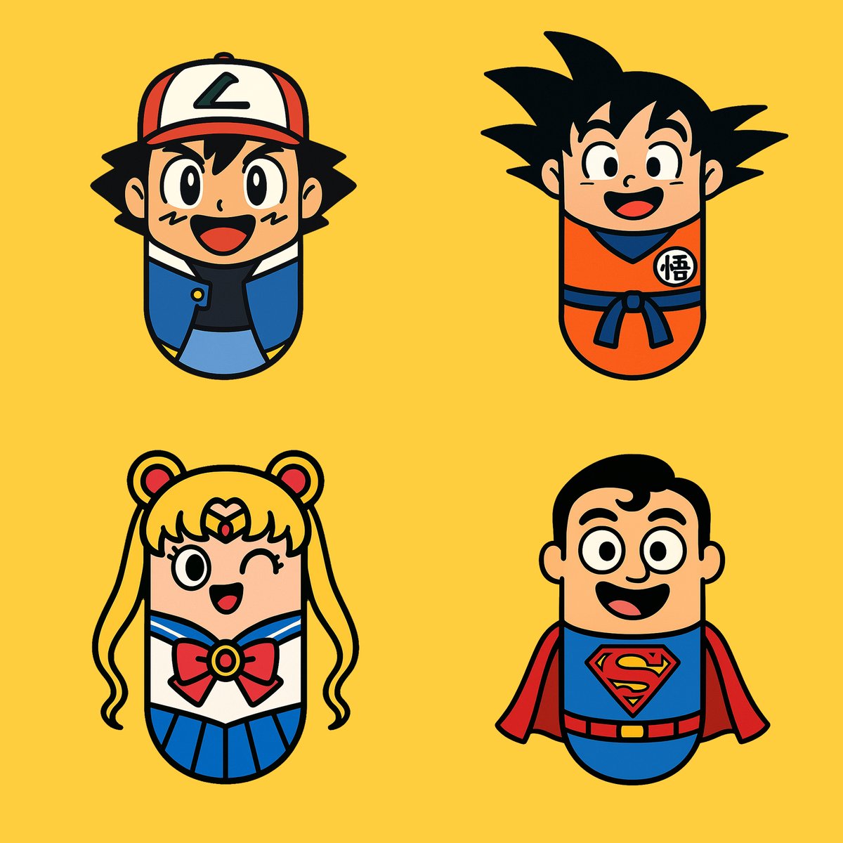 A Stylized Cartoon Illustration of CHARACTER with a Smooth Vertical Pill-shaped