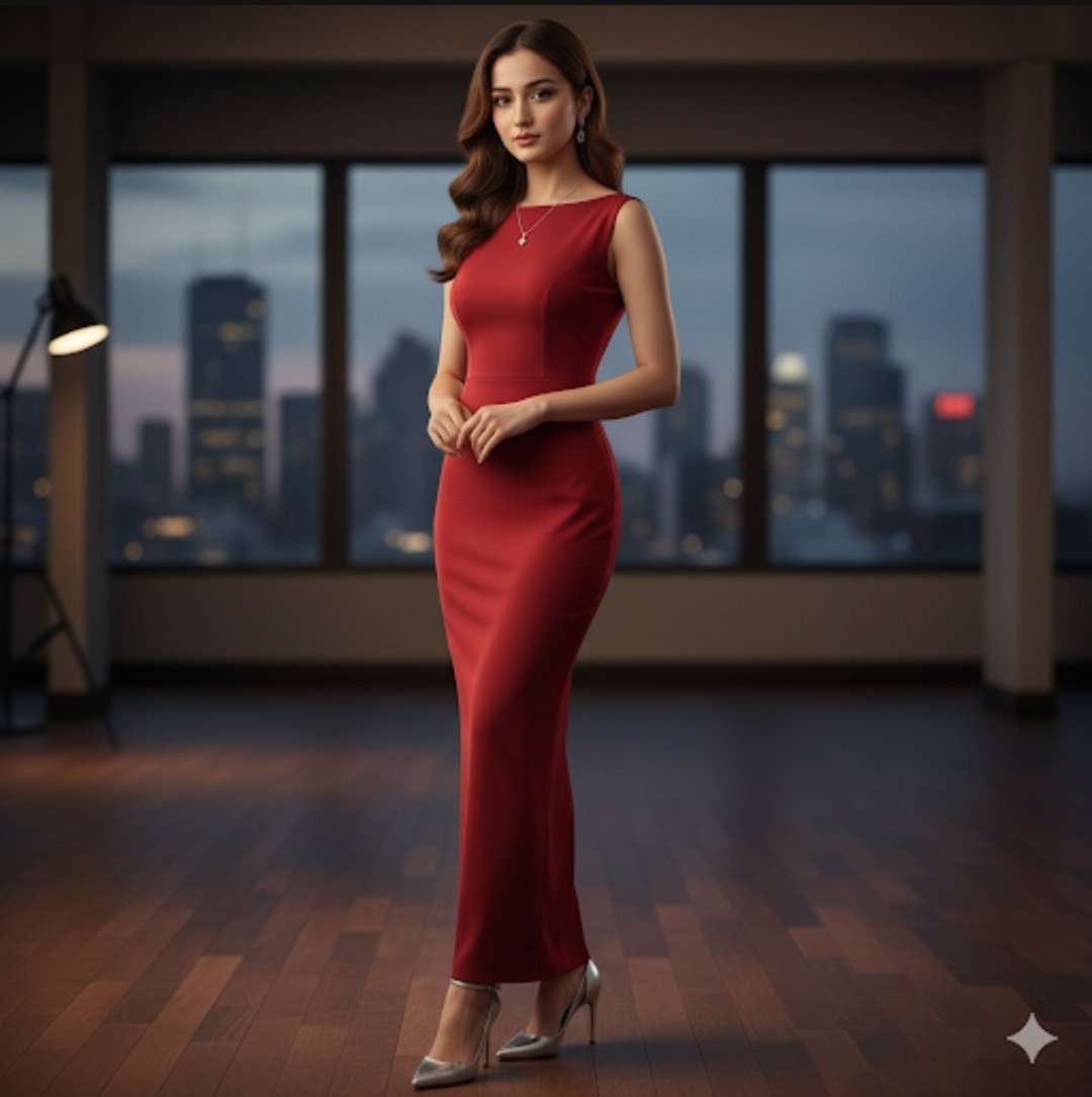 A Full-body Studio Portrait of a Beautiful Young Woman with Long