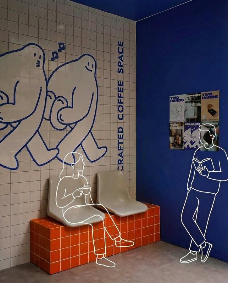 Add Clean Minimal White Line-drawing Illustrations of People into This Photo