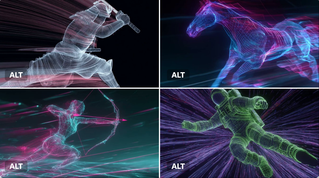 Neon Wireframe Visualization of a Subject Traced in Glowing Color1 and