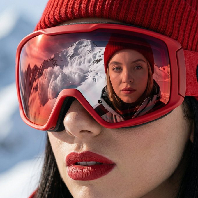 Red Goggles Dua Lipa Avalanche Reflection