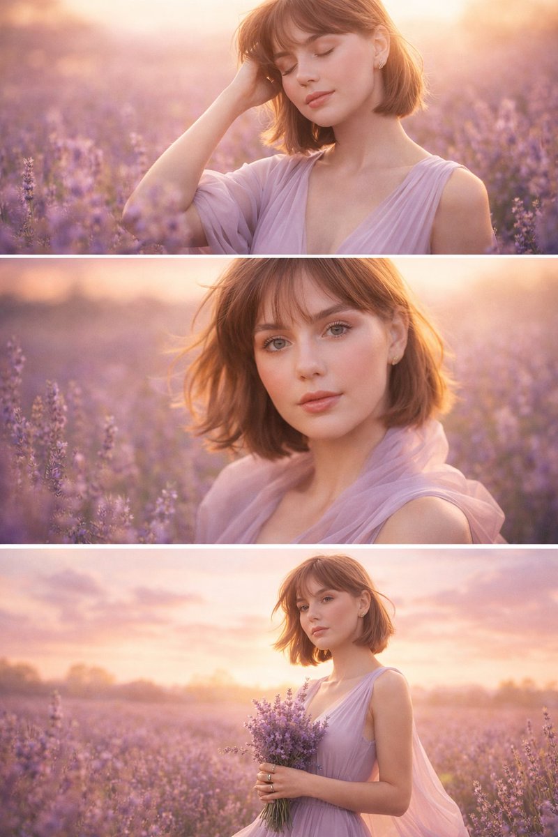 Lavender Sunrise Dreamy Triptych