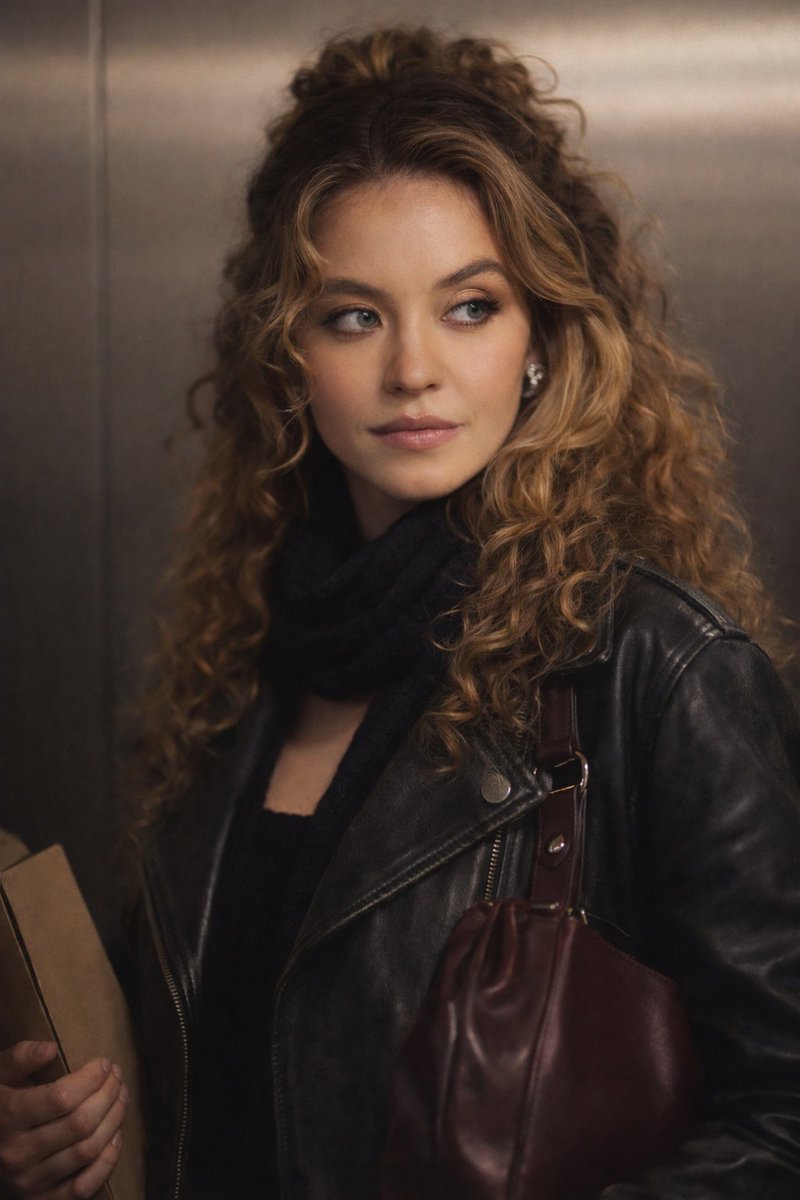 Cinematic Curly Hair Leather Portrait of a girl