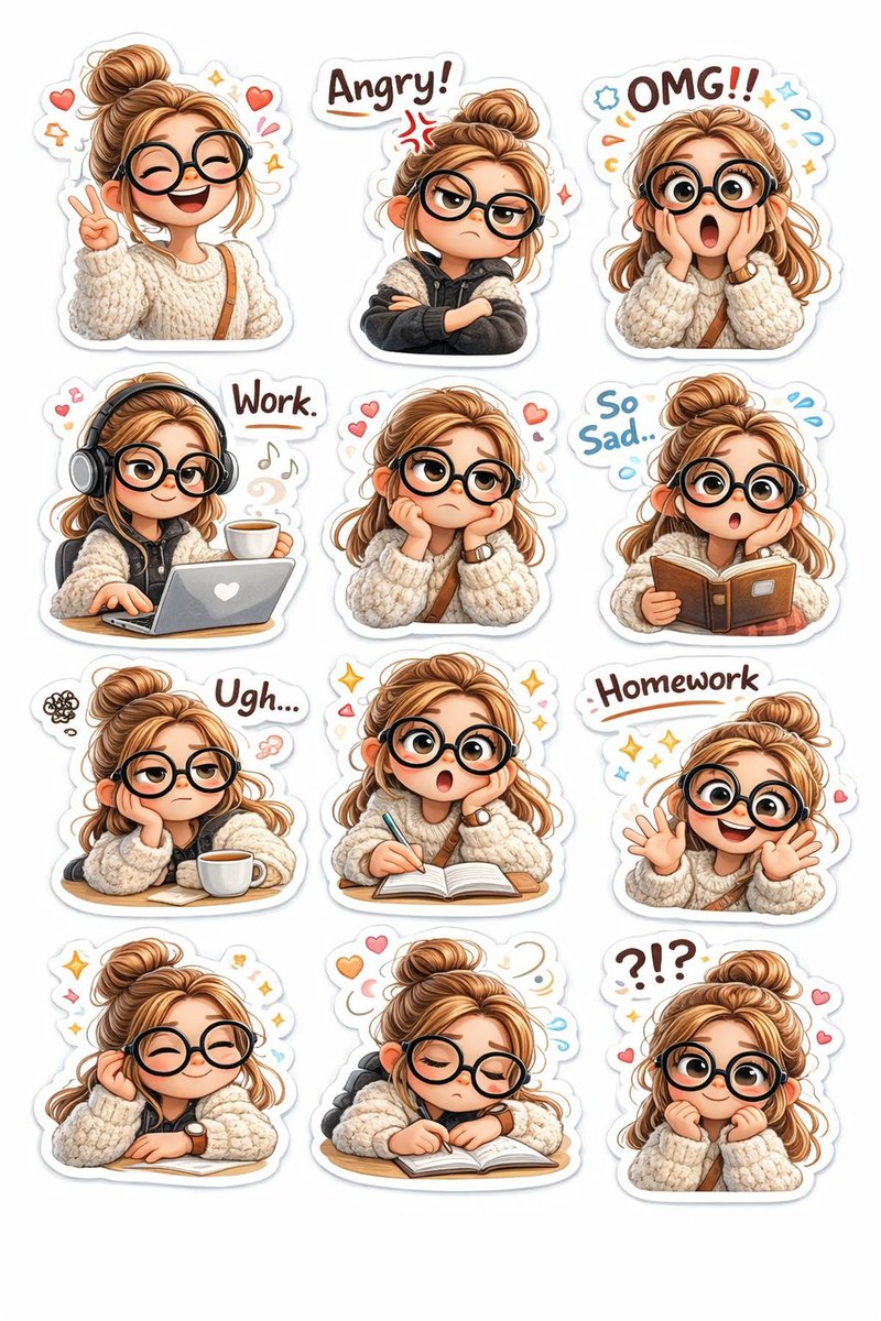 Pixar Style 3d Chibi Girl Sticker Pack