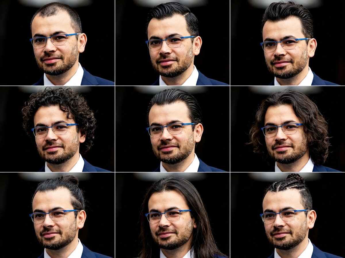 A 3x3 Grid with Different Hairstyles