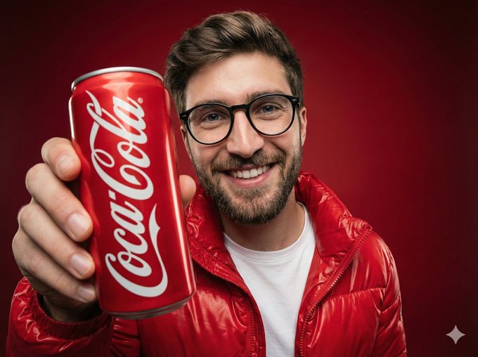 Studio Portrait of One Smiling Person Holding a Fanta Orange Aluminum
