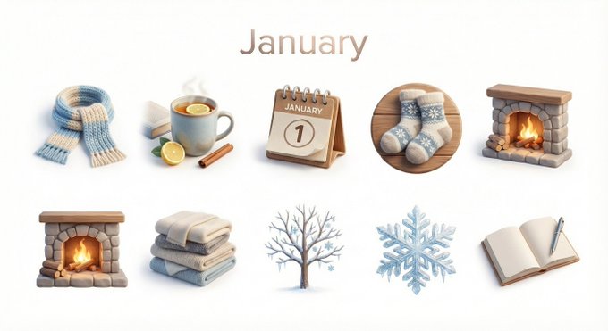 Pure White 3d Monthly Icons