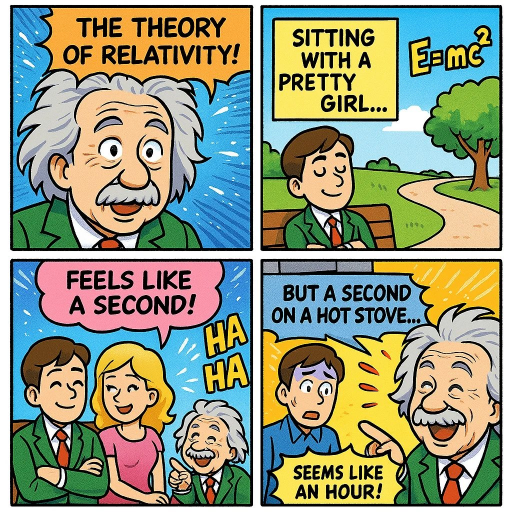 A Colorful Page of Manga Describing the Theory of Relativity