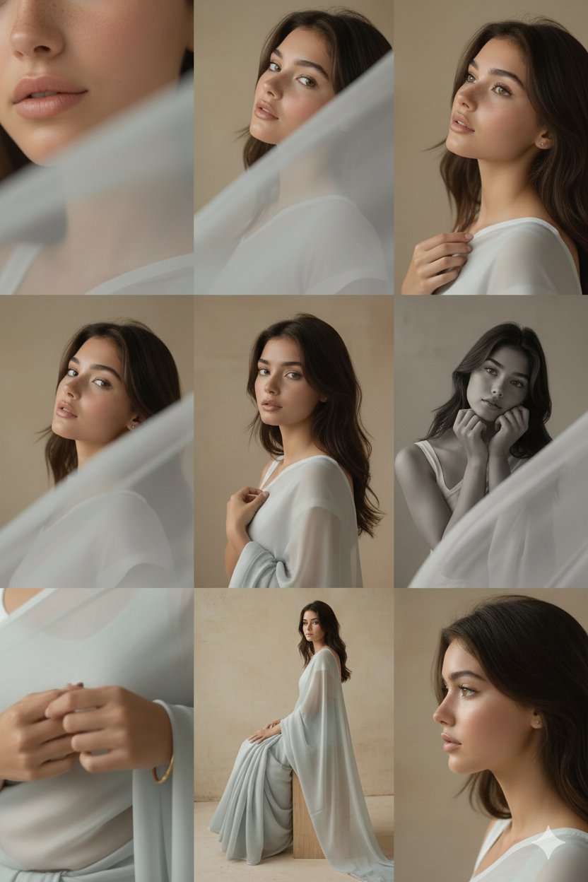 Editorial 3x3 Grid in Soft Golden-beige Studio