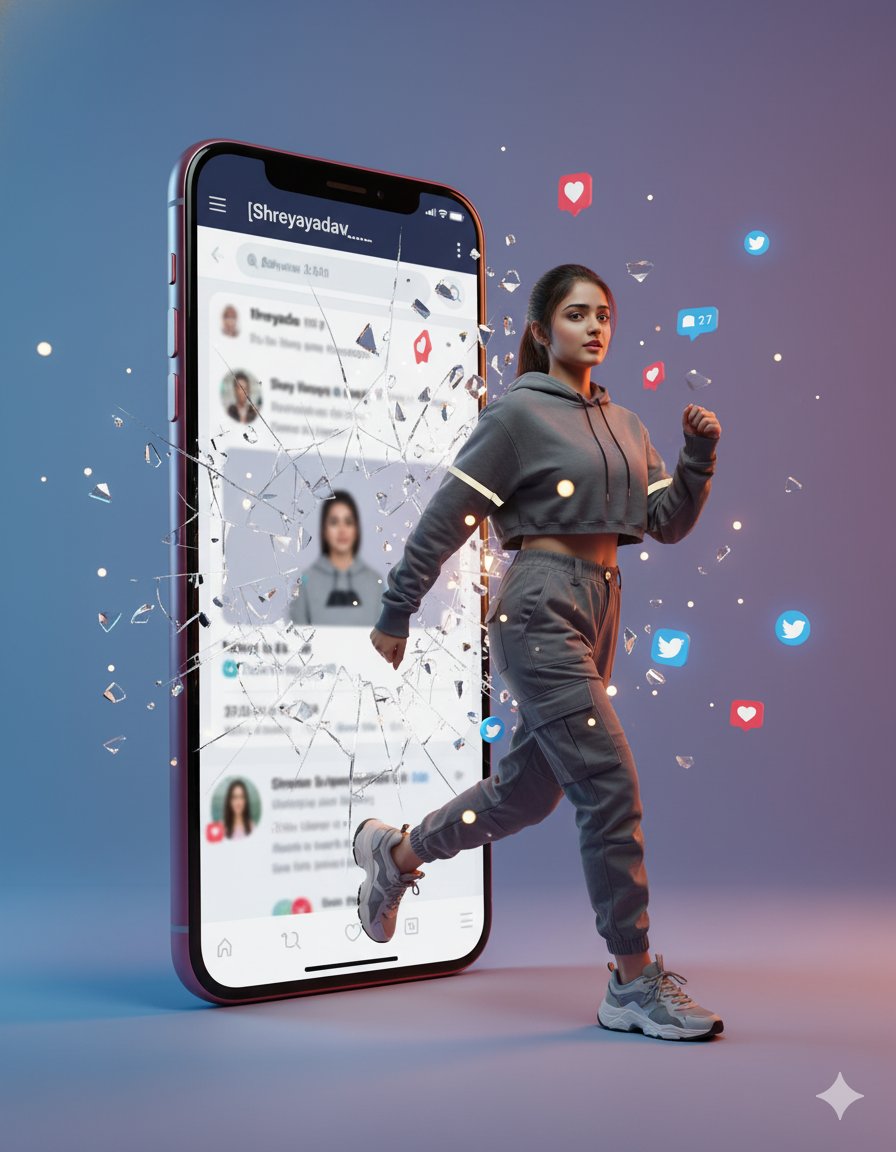 Hyperrealistic Cinematic Photo of a Woman Stepping Out of a Smartphone