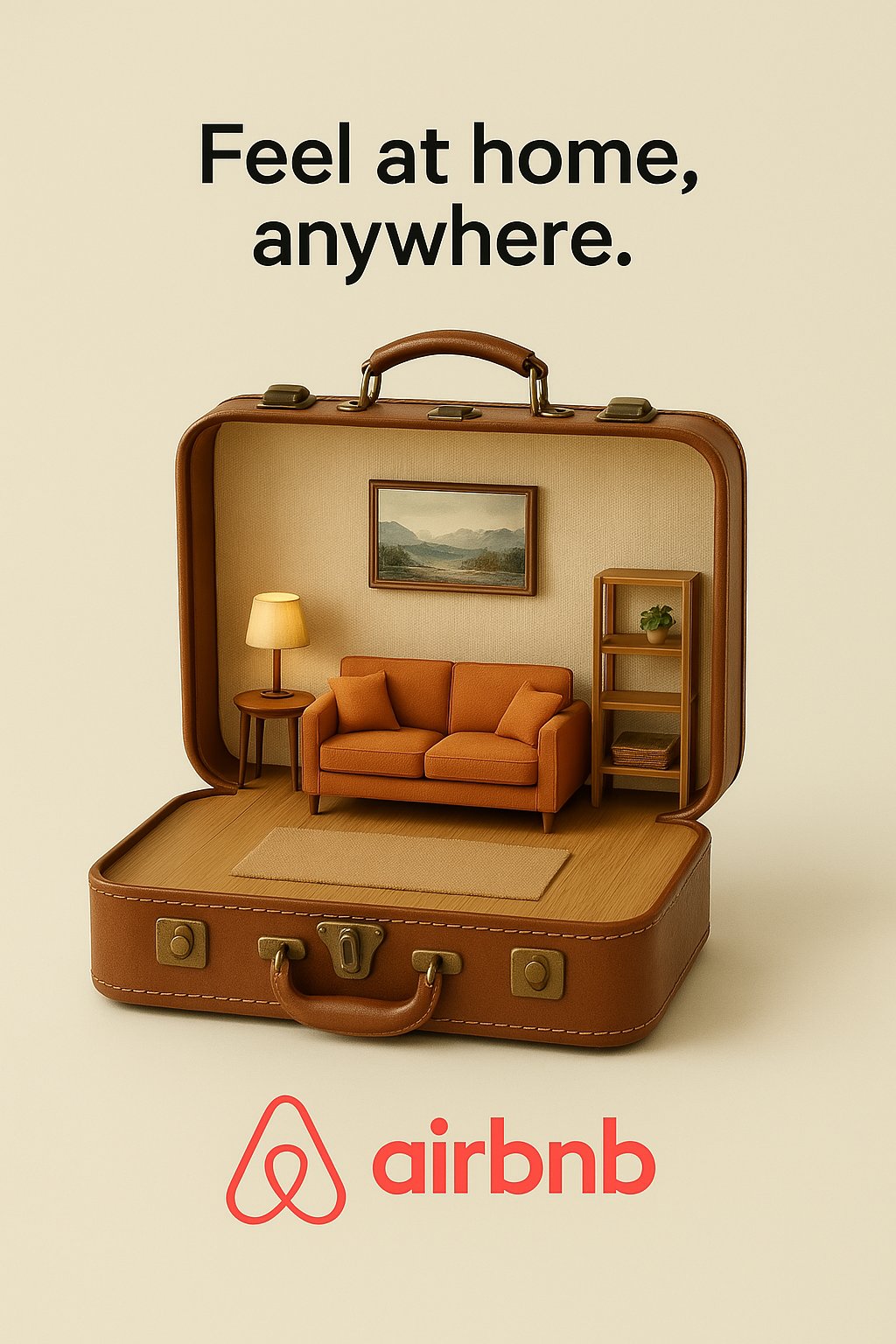 Airbnb Creative Ad Show a Suitcase Opening Like a Dollhouse Revealing