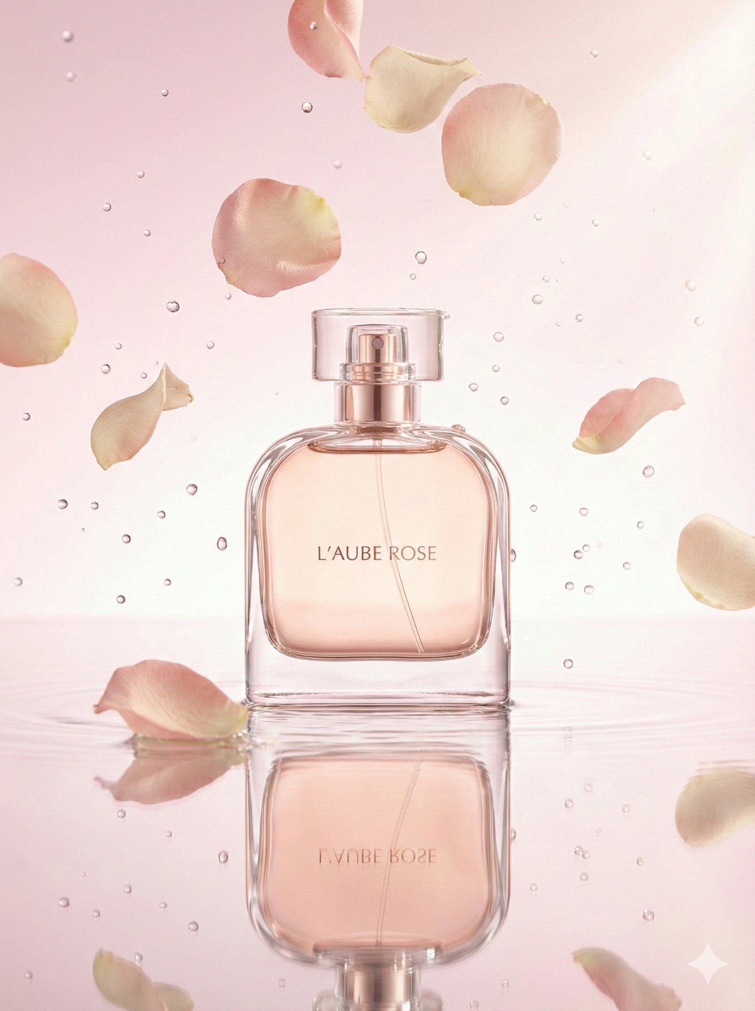 High-end Commercial Shot of a Minimalist Glass Perfume Bottle Filled with