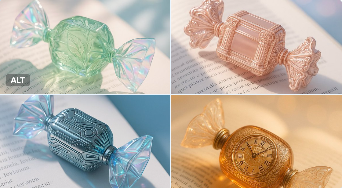 Glossy Candy-shaped Perfume Bottle Resting on an Open Book Soft Morning