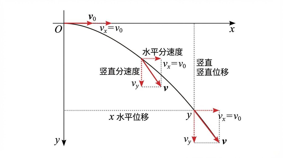 Projectile Motion Trajectory and Velocity-Displacement Breakdown