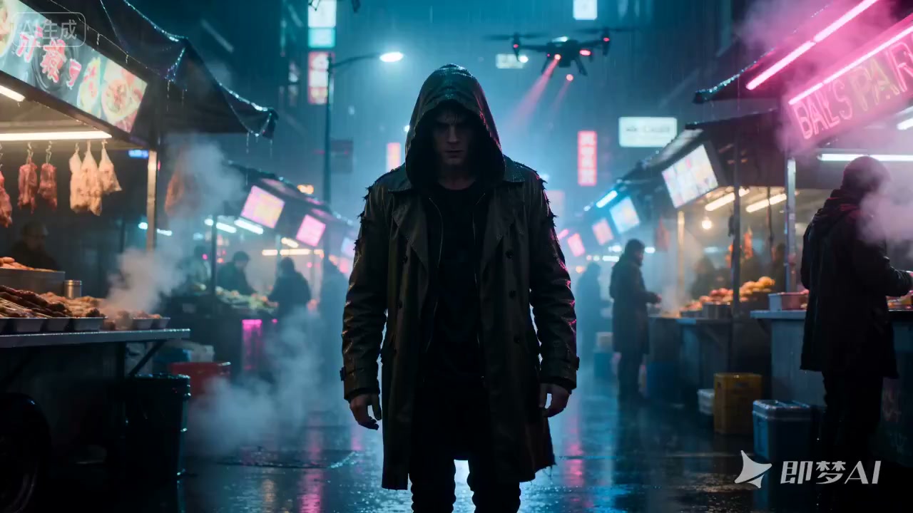 Cyberpunk Rainy Night Hacker Action