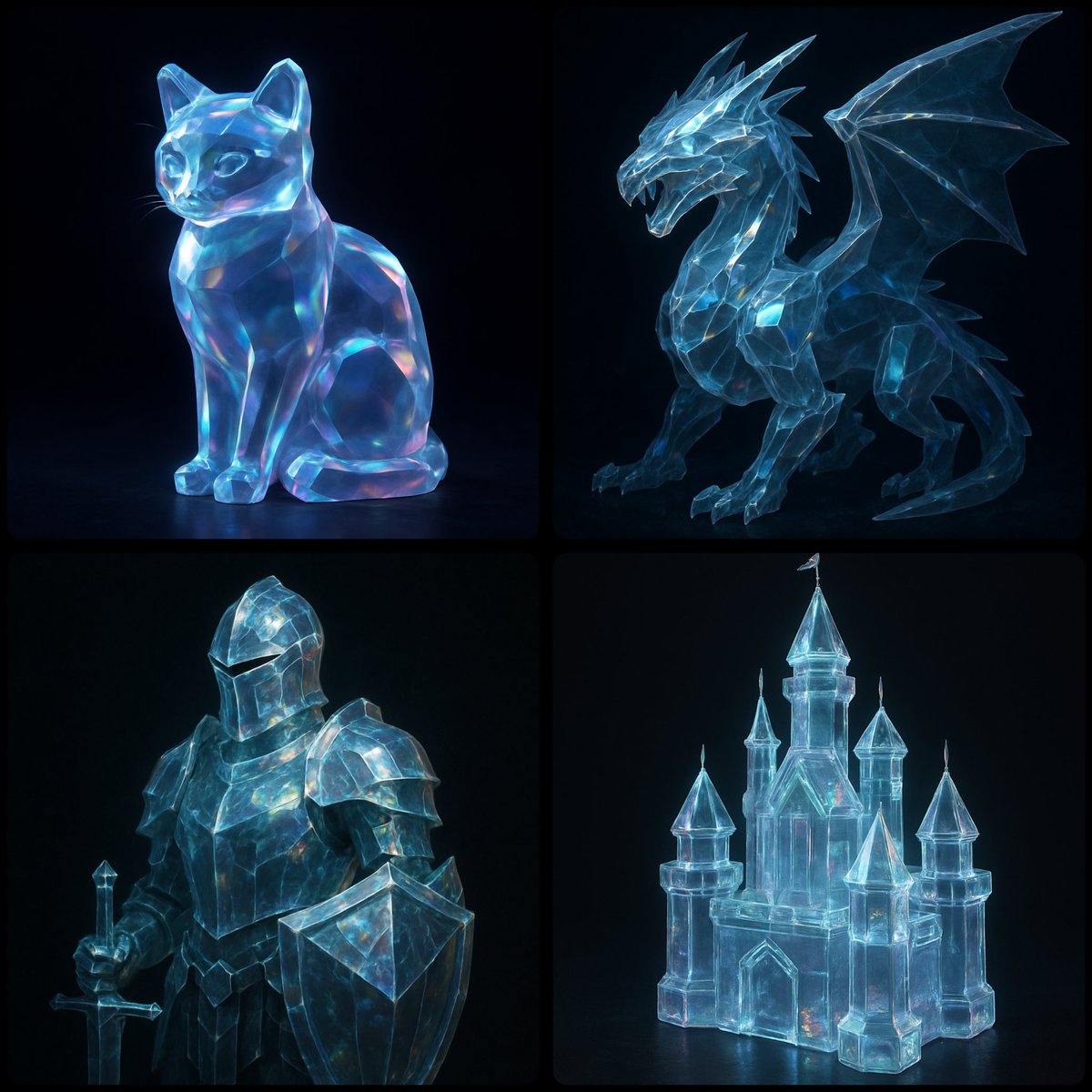 SUBJECT Rendered as a Translucent Crystalline Form with Beveled Edges Subtly