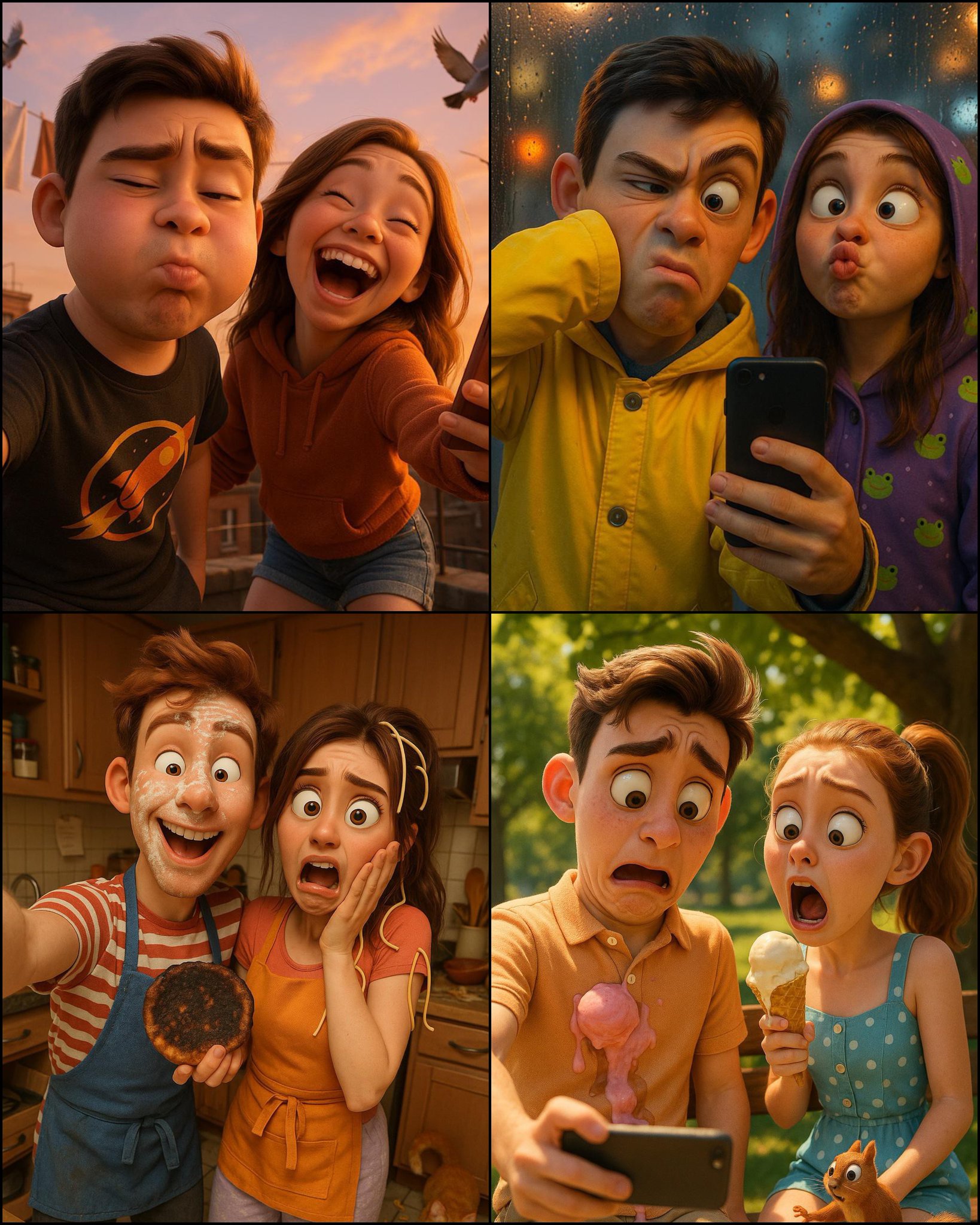 Ultra HD 4K Pixar-style 3D Portrait of a Young Couple Attempting