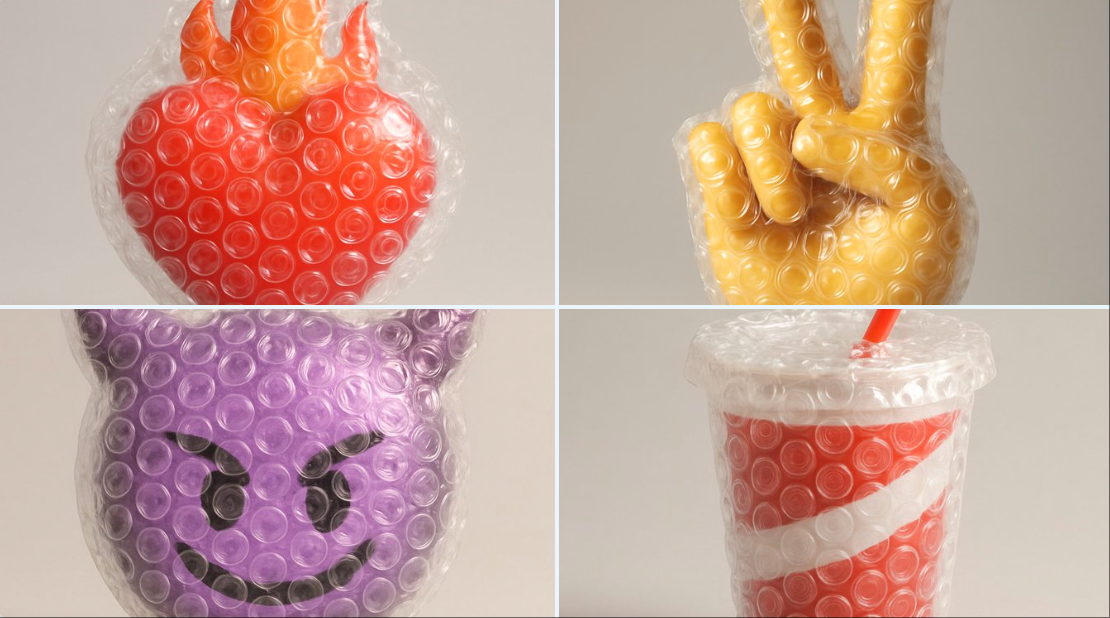 Hyper-realistic 3D Render of the Emoji Entirely Wrapped in Transparent Bubble