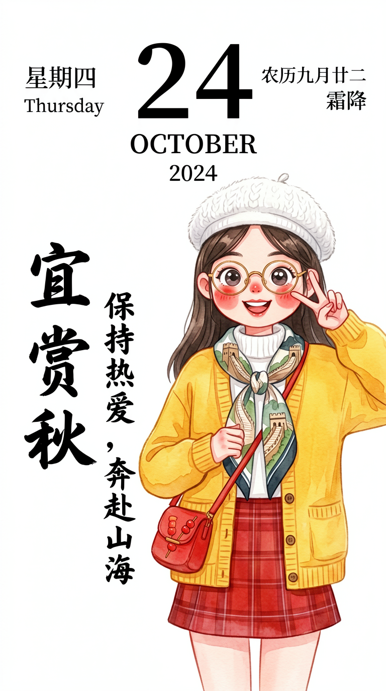 Autumn Fashion Girl Hand-Drawn Calendar