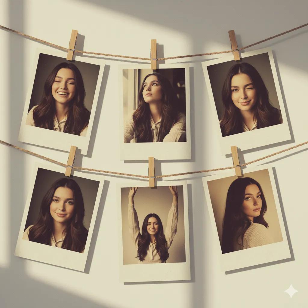 An Artistic Collage of 6 Vintage Polaroid Photos Attached with a