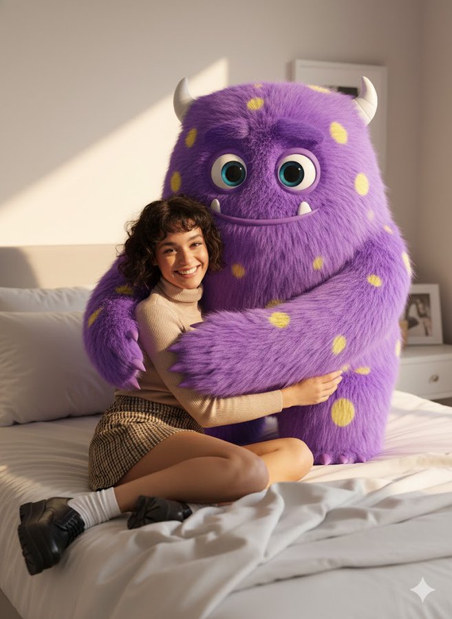 Me Sit Next to a Giant Fluffy Cute Cartoon Monster