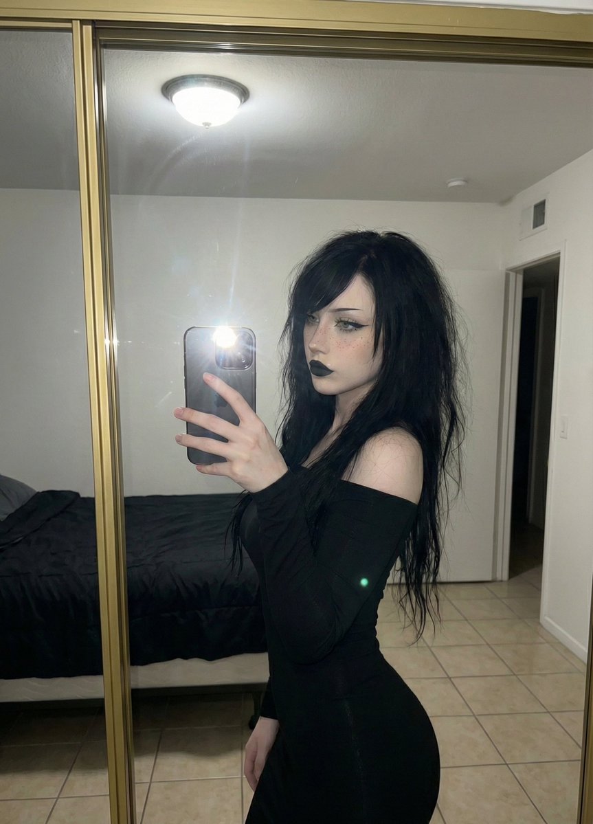 Dark Gothic Mirror Flash Selfie of a girl