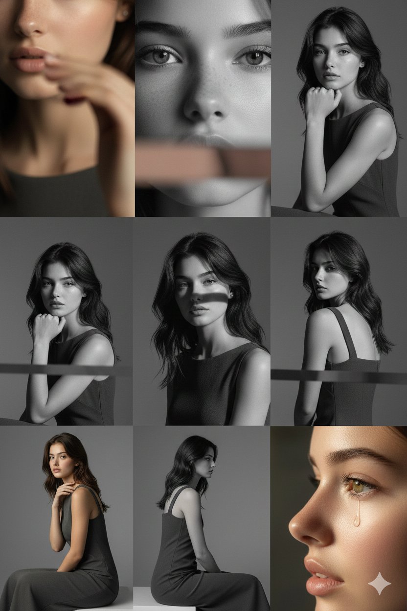 Editorial 3x3 Grid in a Cool-grey Seamless Backdrop